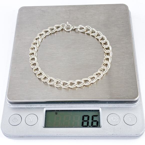 Vintage Sterling Silver 925 Double Chain Charm Bracelet 7.5" - Picture 5 of 5